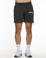 The Mens Sweat Shorts - Washed Black - BODYROK Employee - Left Leg - Cream