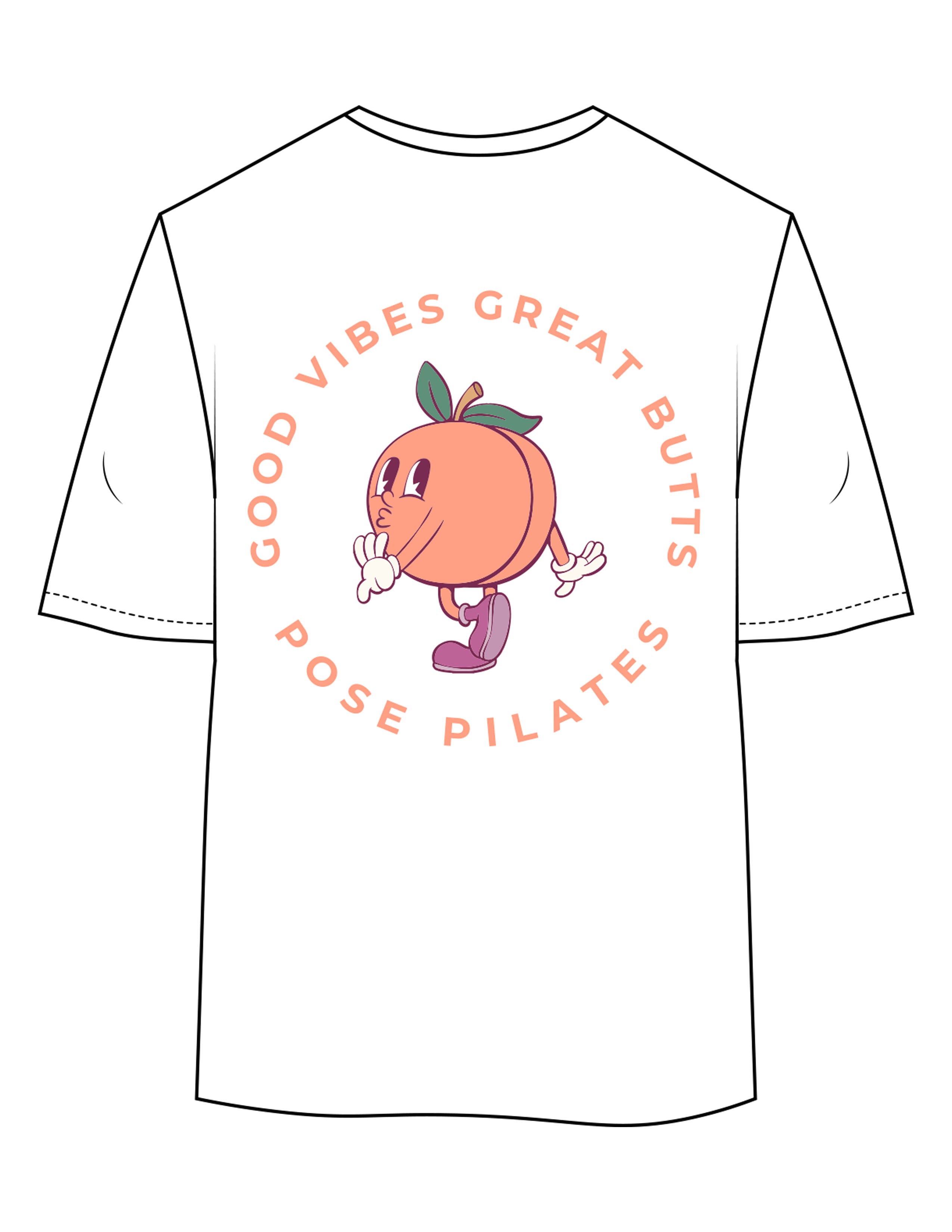 The Womens Oversized Tee - White - Pose Pilates - Center Chest & Back Round Image - Printed - Full Color