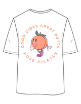 The Womens Oversized Tee - White - Pose Pilates - Center Chest & Back Round Image - Printed - Full Color