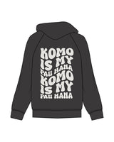 The Womens Zip Hoodie - Washed Black - Komo Studio - Left Sleeve Stacked & Back Stacked - Printed - Washed Bone