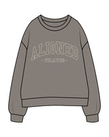 The Womens Crewneck - Washed Gray - Aligned Pilates - Center Chest Arch & Back Center Neckline - Printed - Off White