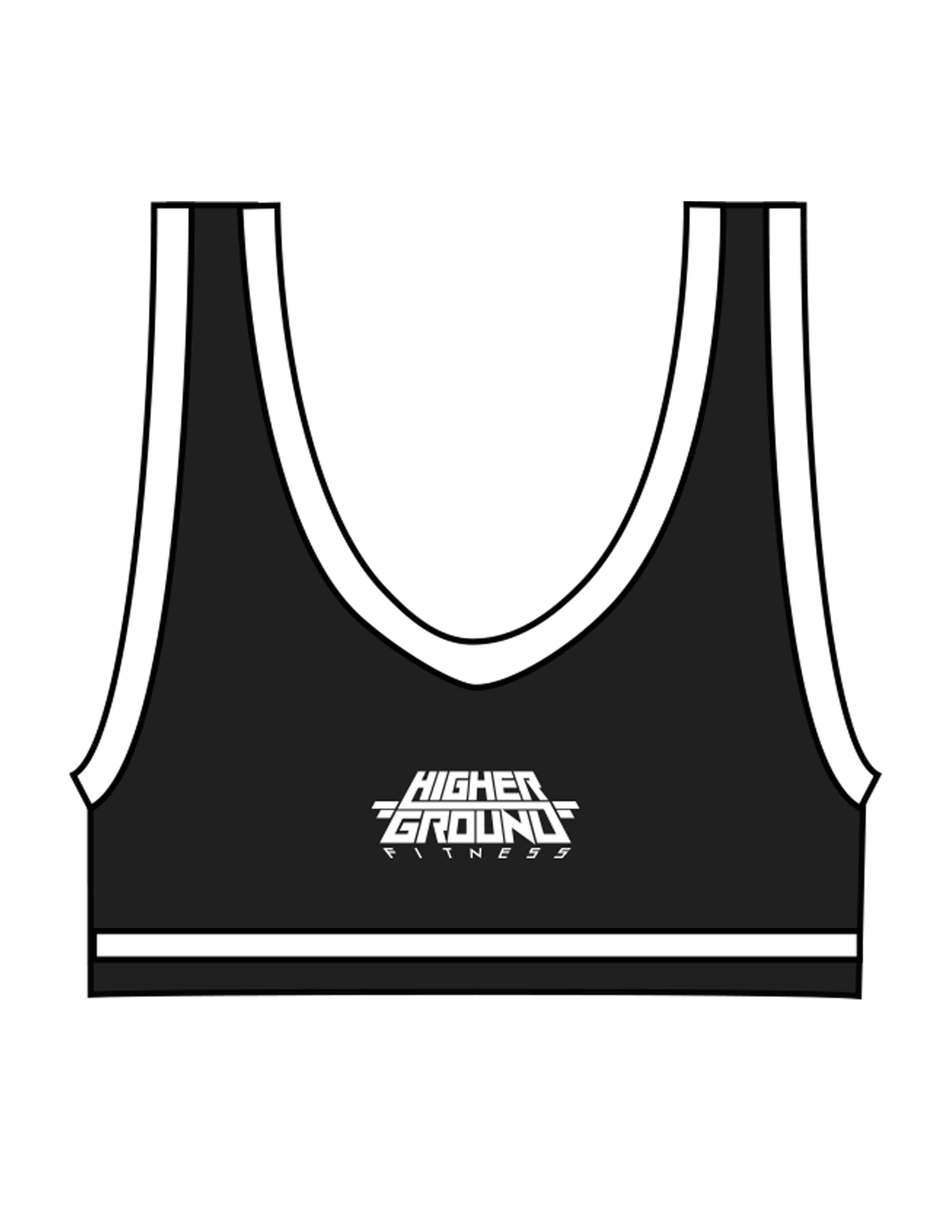 The Piped Bra - Black - Higher Ground - Center Back Stacked - Printed - White