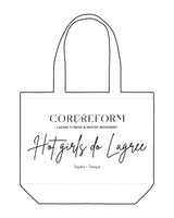 The Tote Bag - White - CORE REFORM - Center Body Stacked - Printed - Black