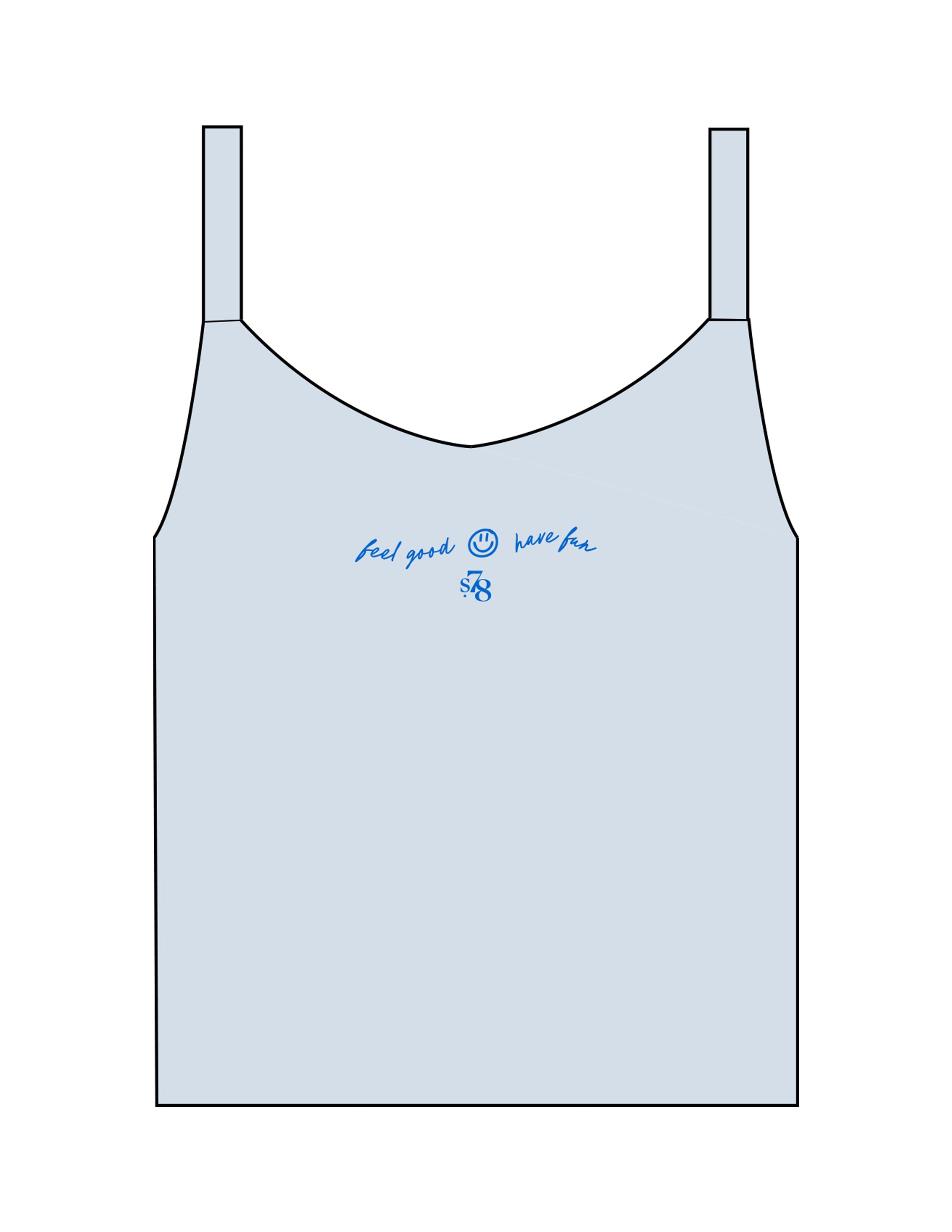 The Micro Rib Strappy Crop Tank - Baby Blue - Studio 78 - Center Chest - Printed - Blue