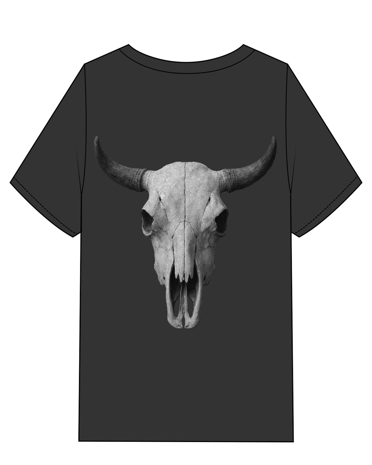 The Mens Heavyweight Tee - Washed Black - FadeFarm - Left Sleeve Stacked & Back Image "Skull" - Printed - Full Color
