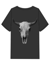 The Mens Heavyweight Tee - Washed Black - FadeFarm - Left Sleeve Stacked & Back Image "Skull" - Printed - Full Color