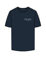 The Mens Tee - Navy - Playa Kitchen - Left Chest Stacked & Center Back Stacked - Printed - White