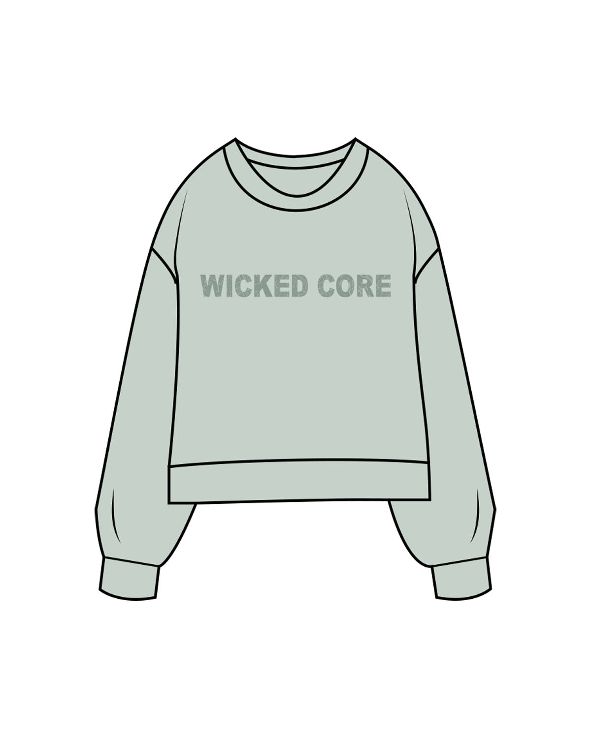 The Womens Sueded Crewneck - Denim Green - Wicked Core - Center Chest - Printed - Tone on Tone