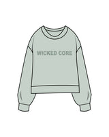 The Womens Sueded Crewneck - Denim Green - Wicked Core - Center Chest - Printed - Tone on Tone