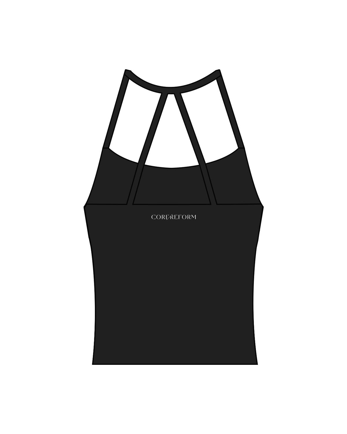 The Womens Sporty Tank - Black - Core Reform - Center Back - Printed - White