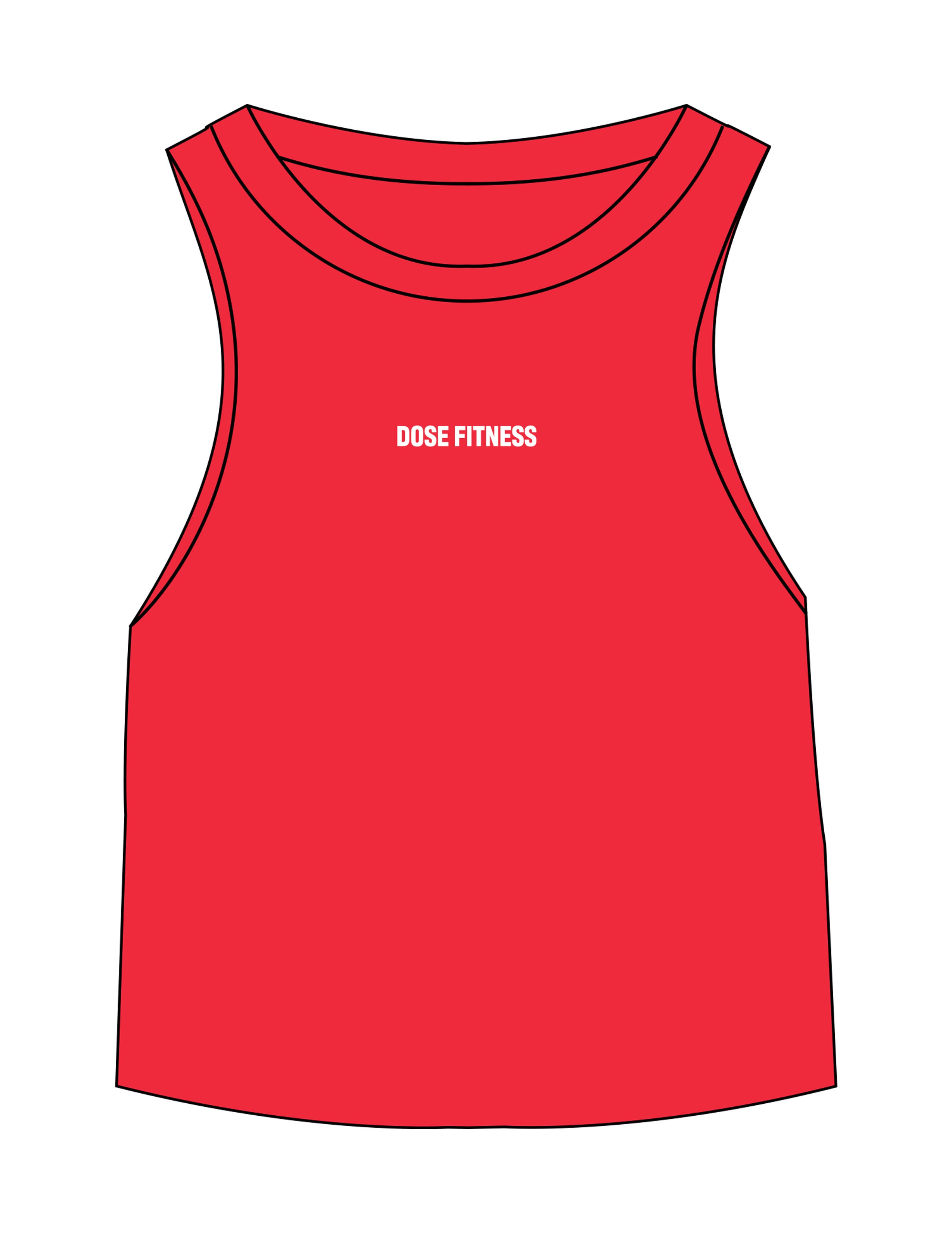The Micro Rib Racer Crop - Red - Dose - Center Chest Upper Case Letters - Printed - White