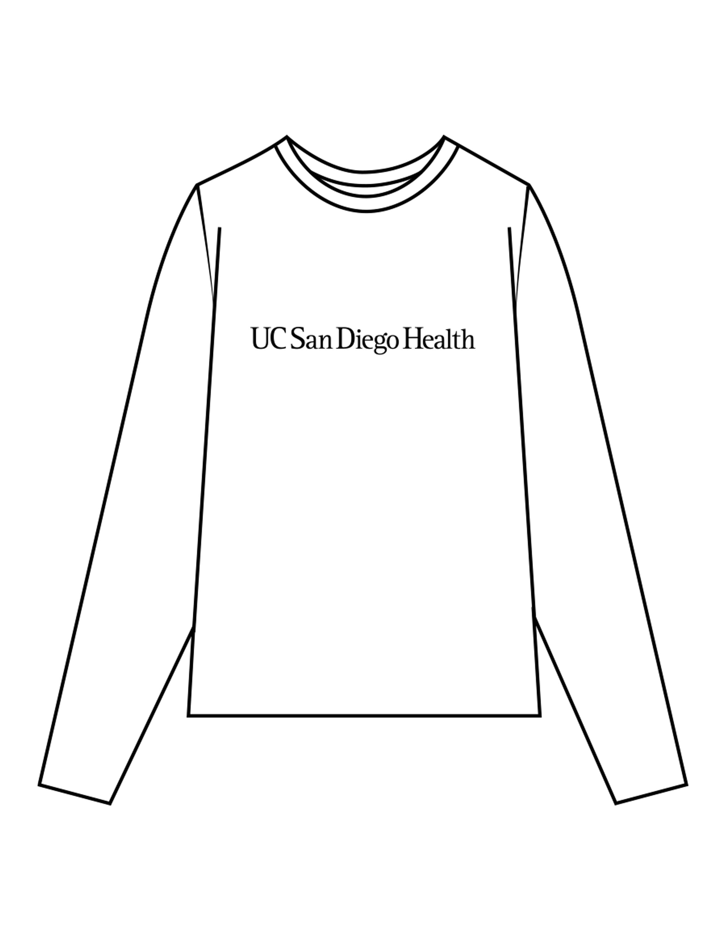 The Womens Long Sleeve - White - UCSD Health - Center Chest & Full Back "FLUENT" - Black