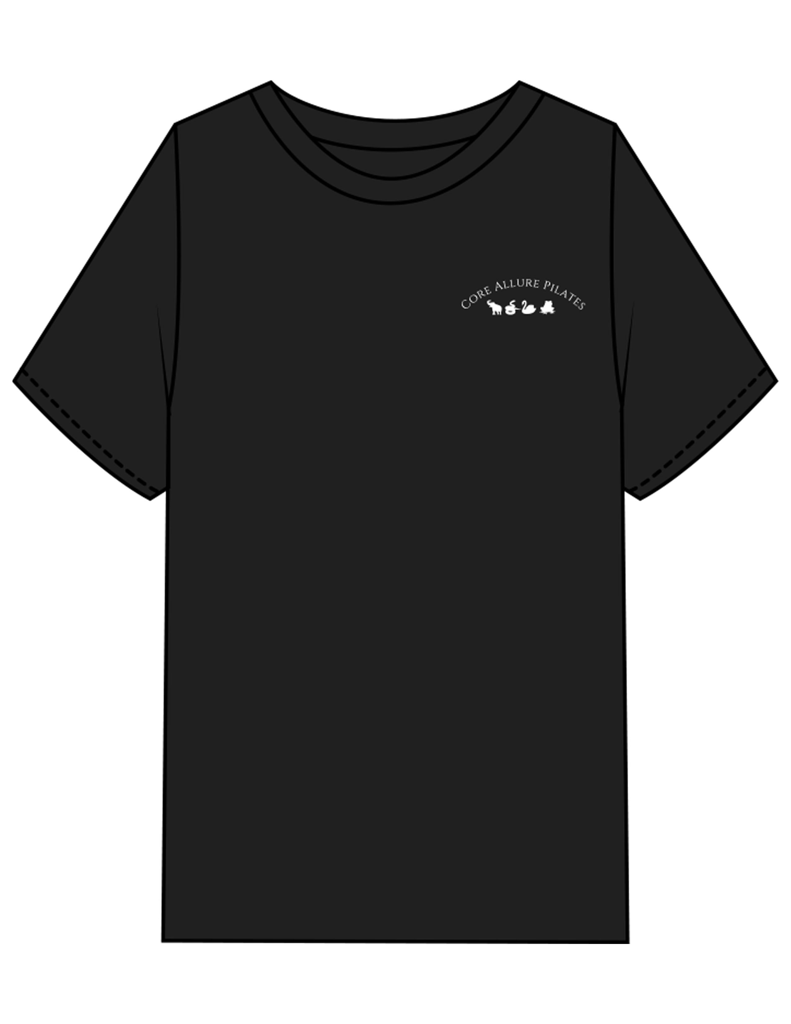 The Mens Heavyweight Tee - Black - Core Allure Pilates - Left Chest Arc Stacked & Back Arc Stacked - Printed - White