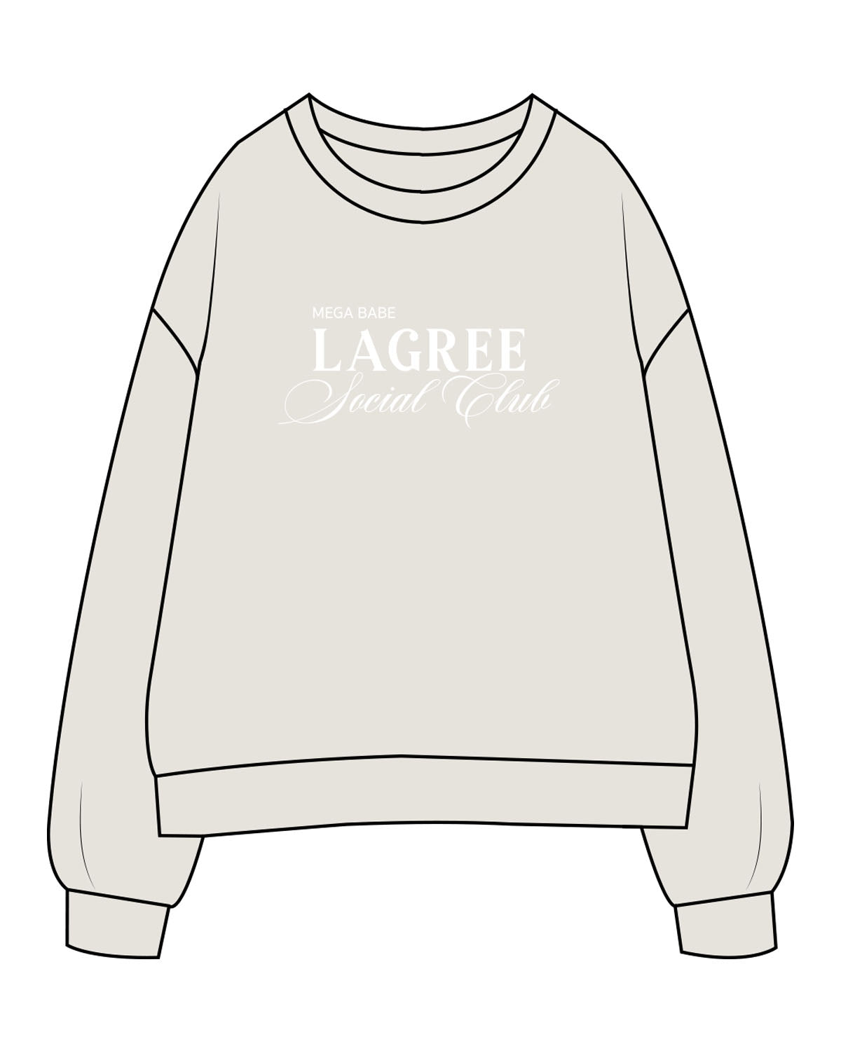The Womens Crewneck - Washed Bone - Megafit House - Center Chest Stacked - Printed - White