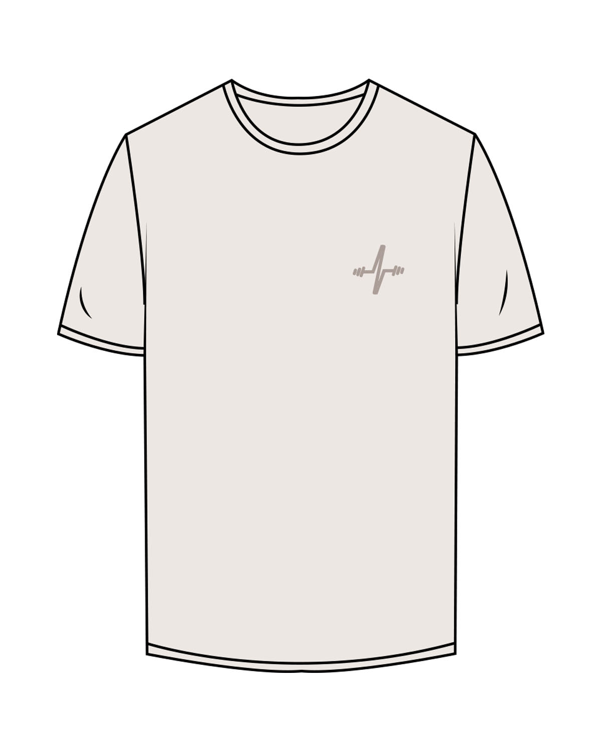 The Mens Tee - Bone - Sweat Circuit - Left Chest - Back Vertical - Printed - Tone on Tone