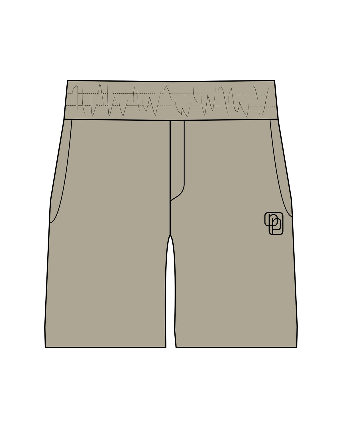 The Mens Beach Short - Mushroom - Pilates Powerhouse - Left Leg - Icon - Printed - Black