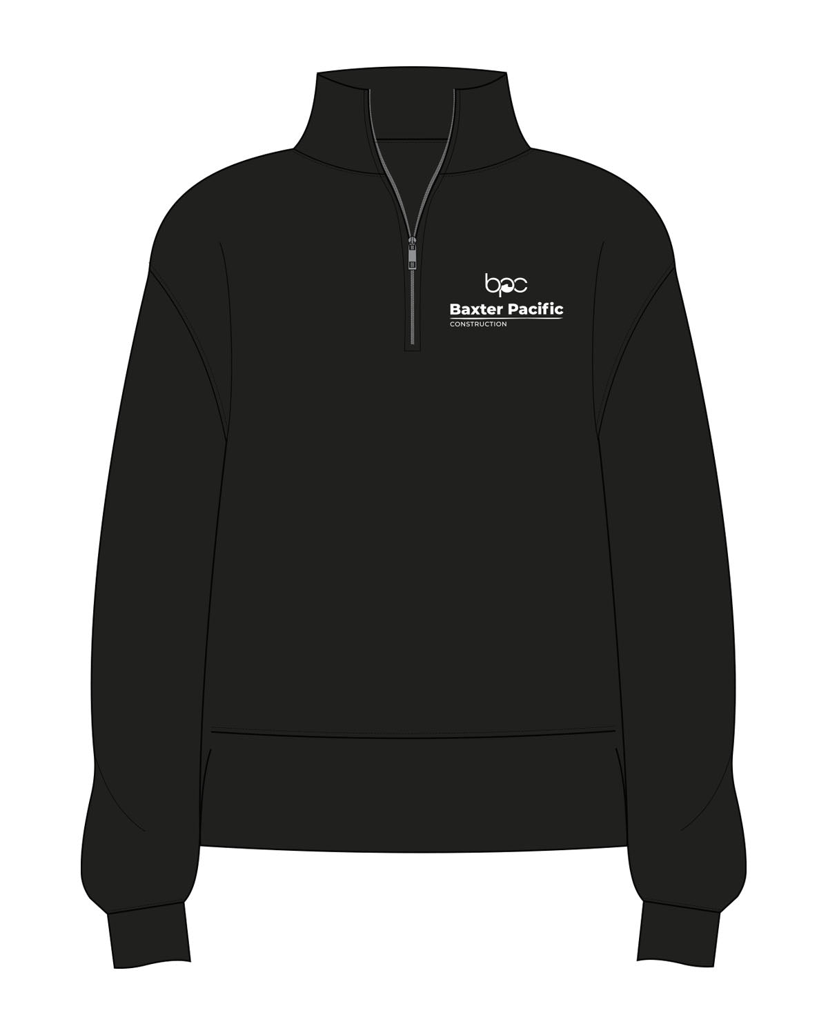 The Mens 1/4 Zip - Black - Baxter Pacific - Left Chest Stacked - Printed - White