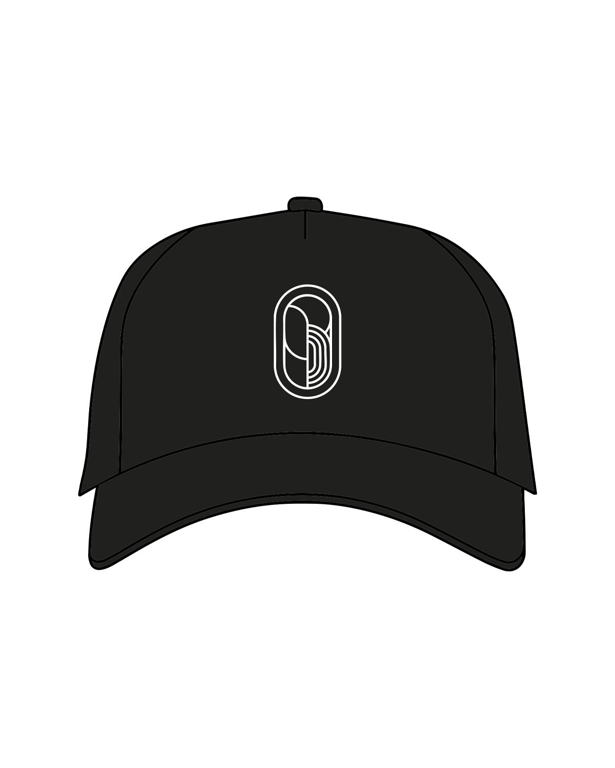 The 5 Panel Trucker Hat - Black - Bruehl - Center - Icon - White