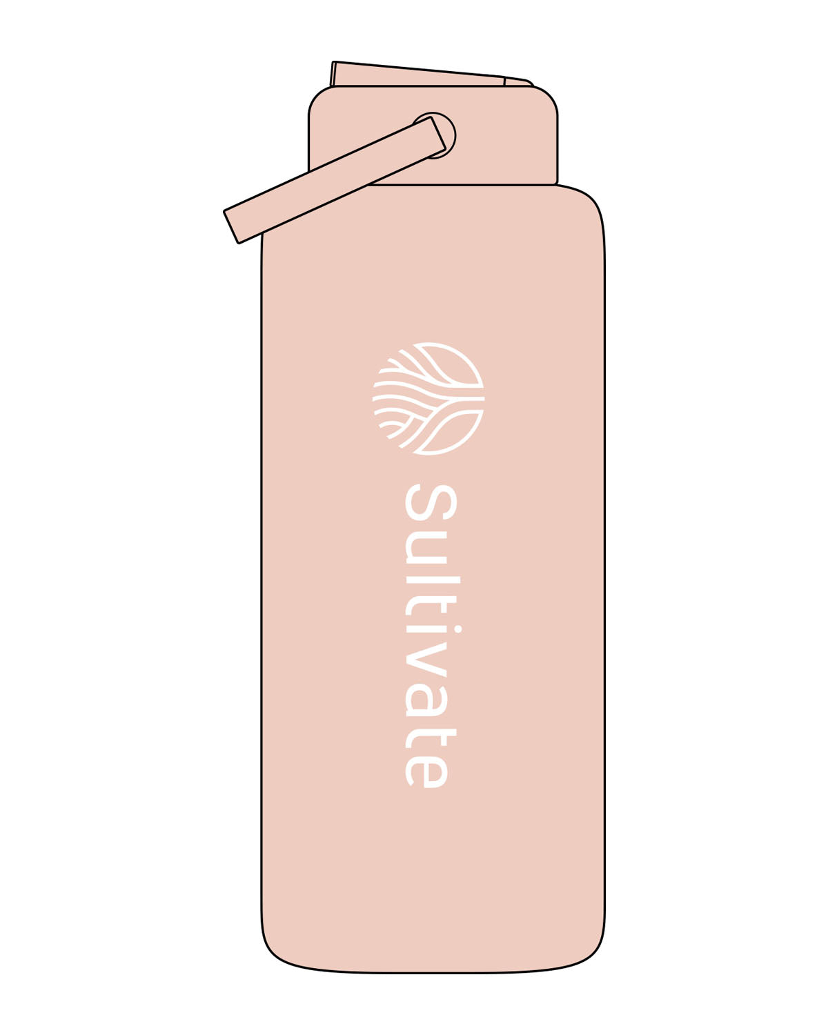 The Wide Mouth Water Bottle - Pale Pink - Sultivate - Center Body Logo - Printed - White