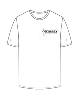 The Mens Tee - White - Odyssey Performance - Left Chest - 2026 - Back Center Stacked - Printed - Full Color