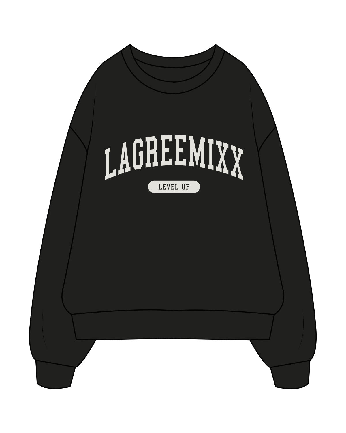 The Mens Crewneck - Black - Lagreemixx Retail - Chest Arc Stacked - Printed - Off White