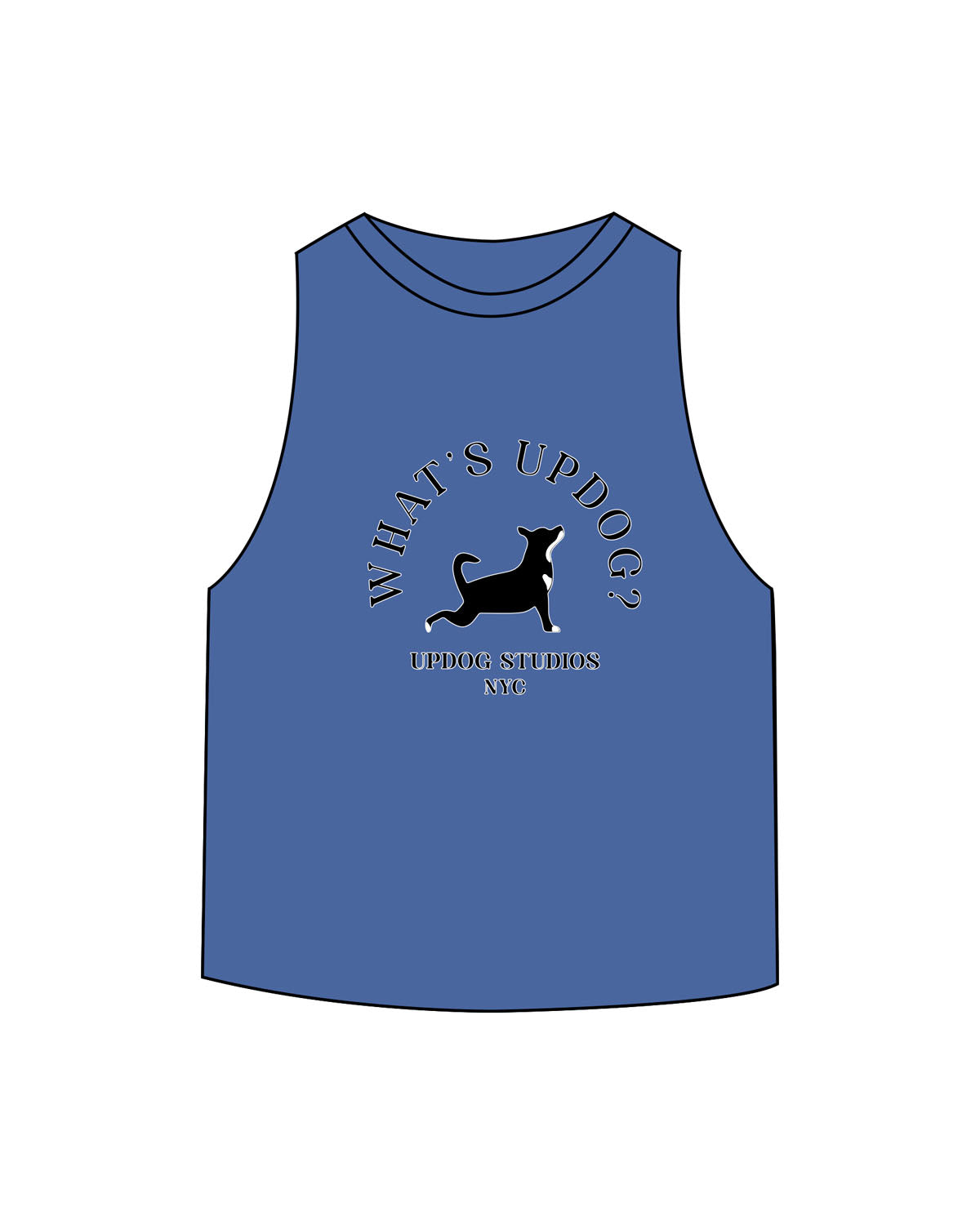 The Crop Muscle Racerback - Heather True Royal - Updog Yoga - Center Chest - Printed - Full Color