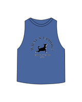 The Crop Muscle Racerback - Heather True Royal - Updog Yoga - Center Chest - Printed - Full Color