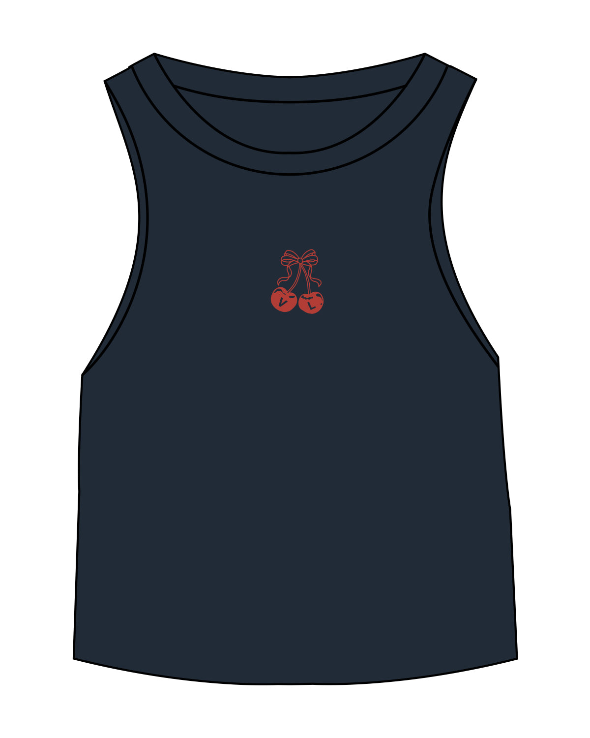 The Micro Rib Racer Crop - Navy - Viva Lagree - Center Chest Cherry - Printed - Red