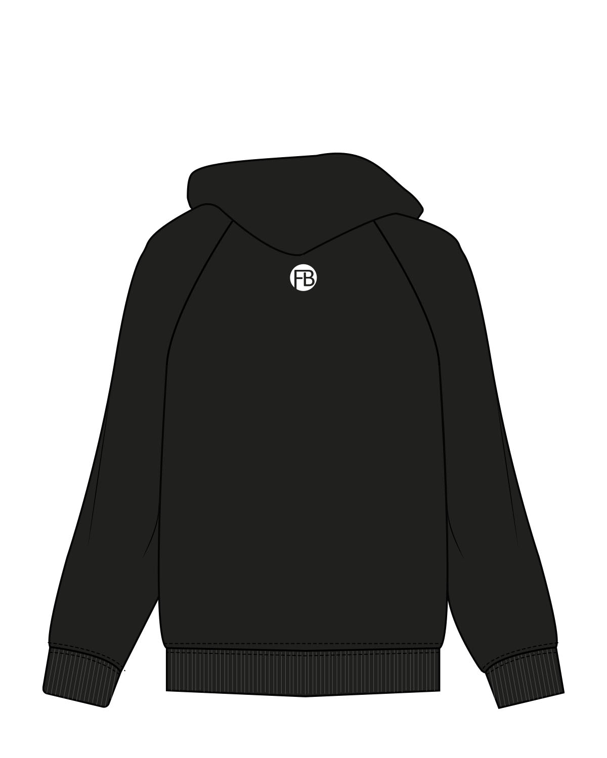 The Womens Classic Hoodie - Black - Fitbody - Center Chest Stacked & Back Center - White