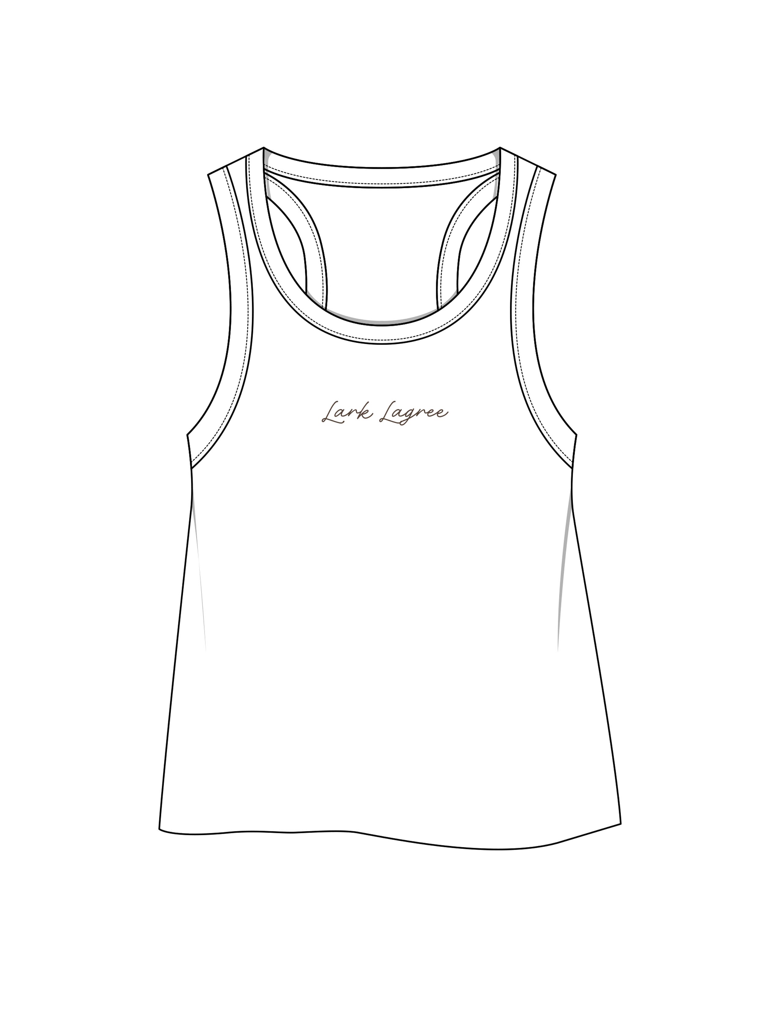 The Crop Tank - White - Pure Movement LARK - Center Chest - Printed - Brown