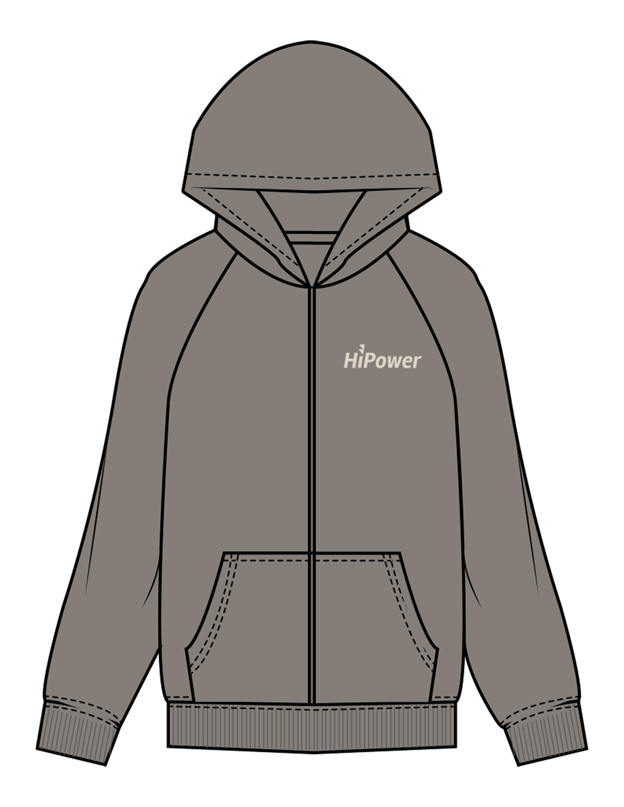 The Womens Zip Hoodie - Washed Gray - Hi Power - Left Chest & Back Stacked - Printed - Off White
