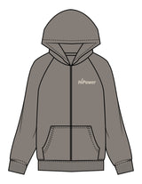 The Womens Zip Hoodie - Washed Gray - Hi Power - Left Chest & Back Stacked - Printed - Off White