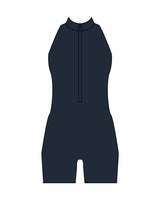 The High Neck Zip Jumpsuit - Navy - HiLo - Center Back - Printed - White