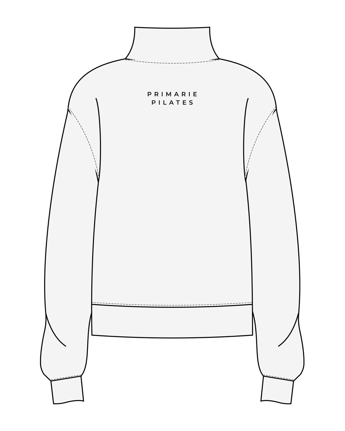 The Mens 1/4 Zip - White Heather - Primarie Pilates - Left Chest & Upper Back Stacked - Embroidered - Black