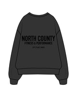The Mens Crewneck - Washed Black - North County Fitness - Left Chest & Back Center Stacked - Black