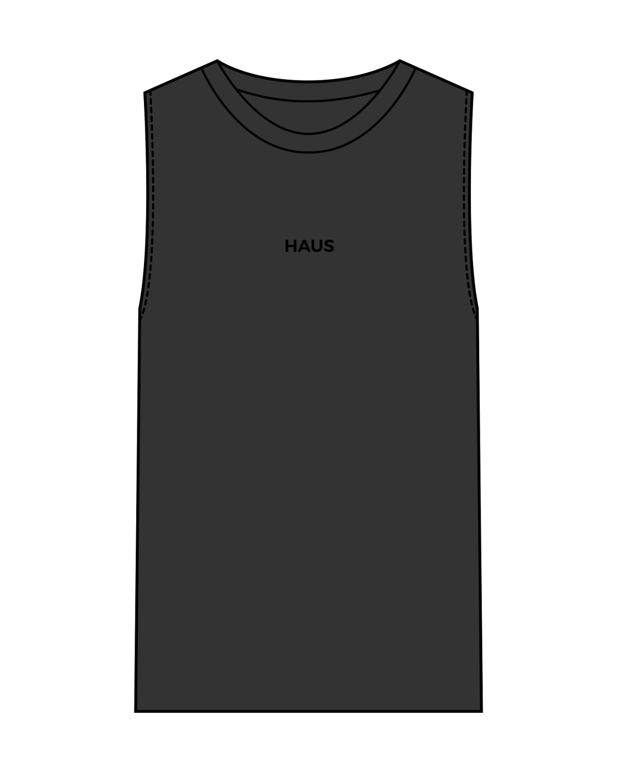 The Mens Heavyweight Tank - Washed Black - Haus of Fitness - Center Chest & Back Round Neckline - Black