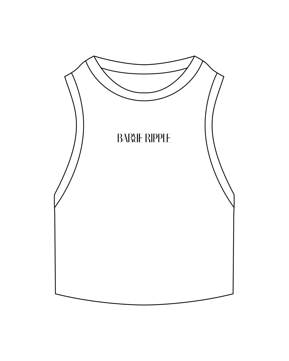 The Ribbed Crop Tank - White - Barre Ripple - Center Chest - Embroidered - Black