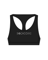 The Racer Bra - Black - Bodicore - Center Chest & Back Center - White