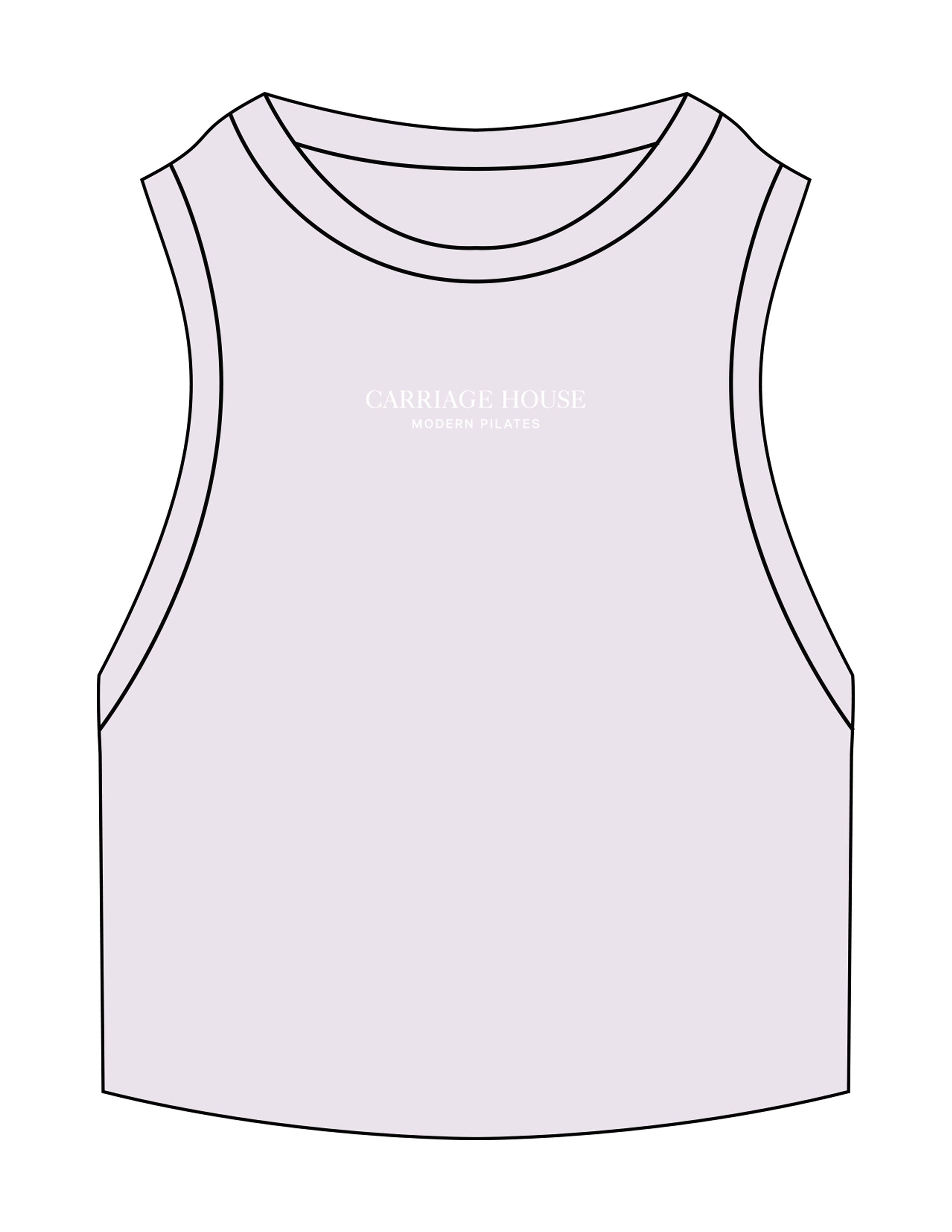 The Ribbed Crop Tank - Orchid - Carriage House - Center Chest Stacked - Embroidered - White