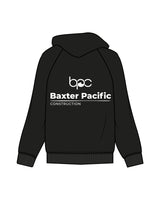 The Mens Zip Hoodie - Black - Baxter Pacific - Left Chest & Back Stacked - Printed - White
