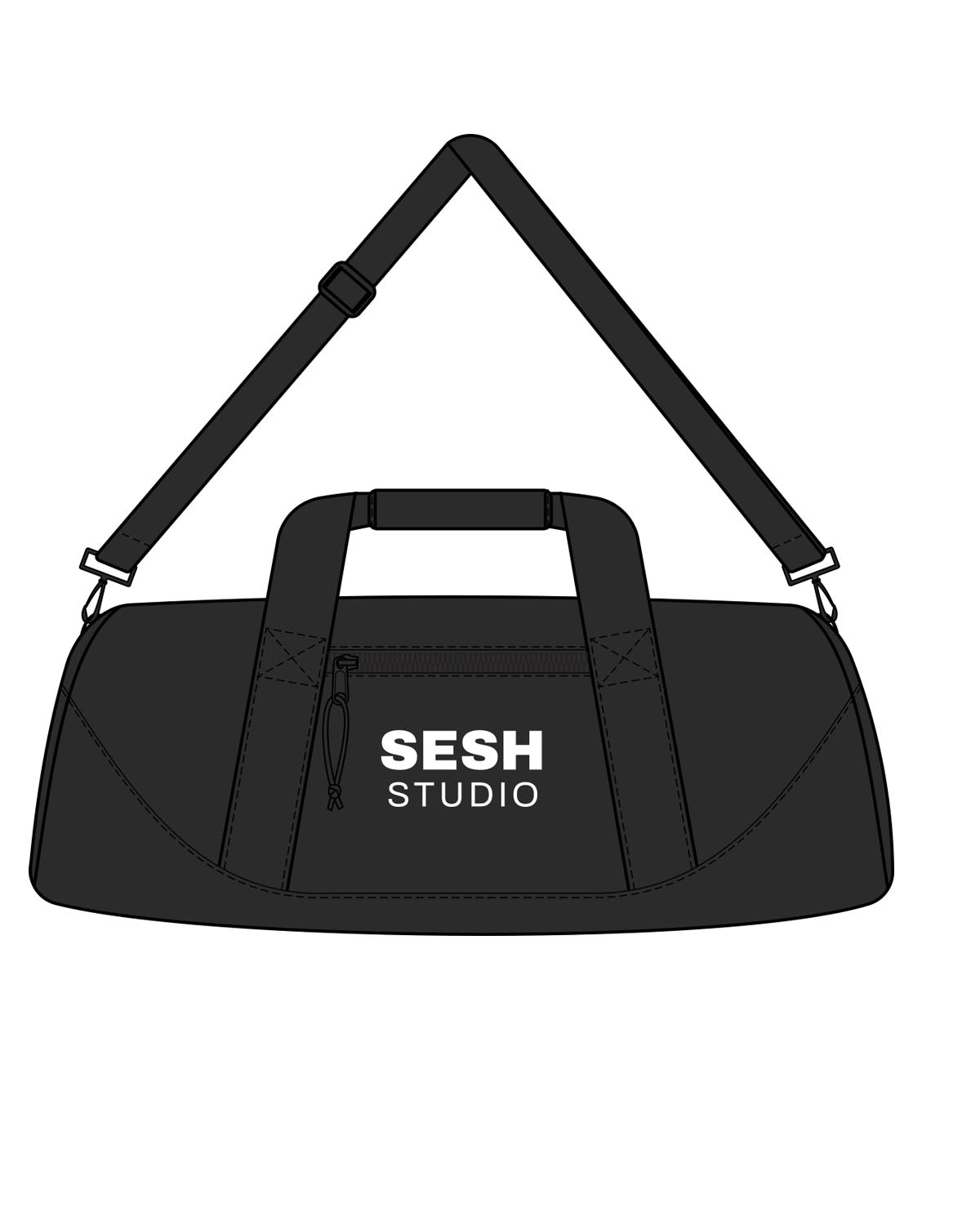 The Gym Duffel - Black - Sesh Studio - Center Body Stacked - Printed - White