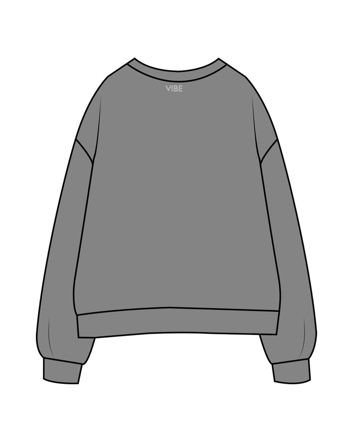 The Womens Crewneck - Shadow - Vibe Hot Yoga & Pilates - Right Sleeve & Back Neckline - Printed - White