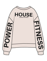 The Midweight Unisex Crewneck - Washed Ivory - Powerhouse Fitness - Upper Back - Back Left & Right Sleeves - Printed - Black