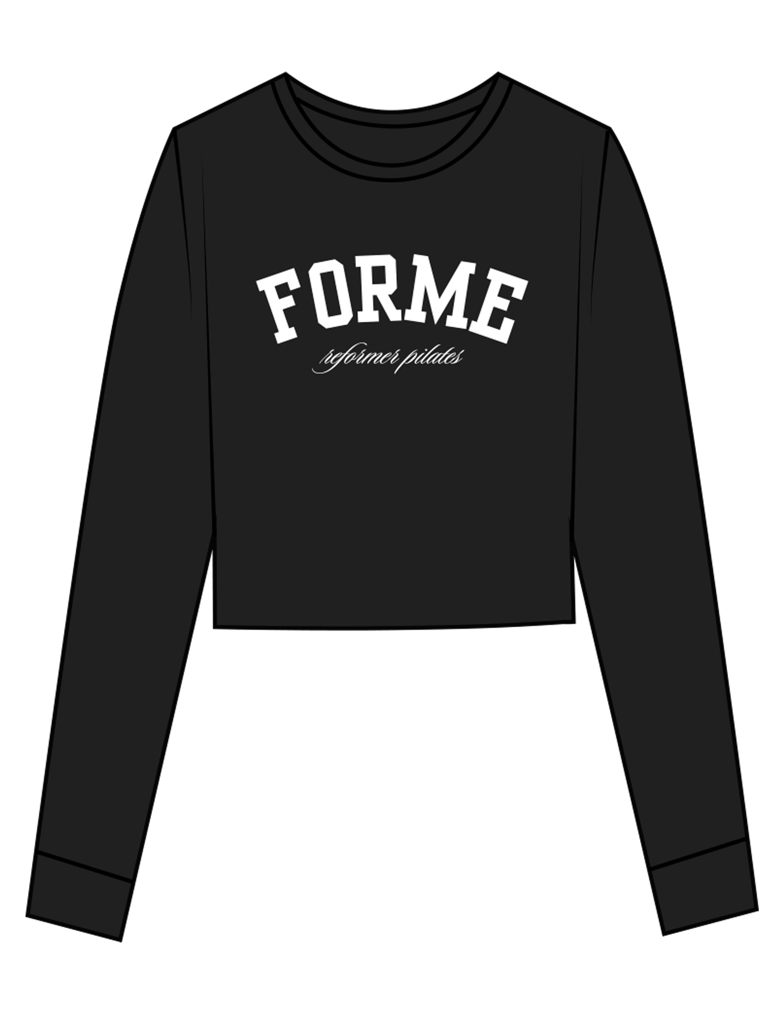 The Crop Long Sleeve - Black - LA FORME PILATES - Center Chest Stacked - Printed - White