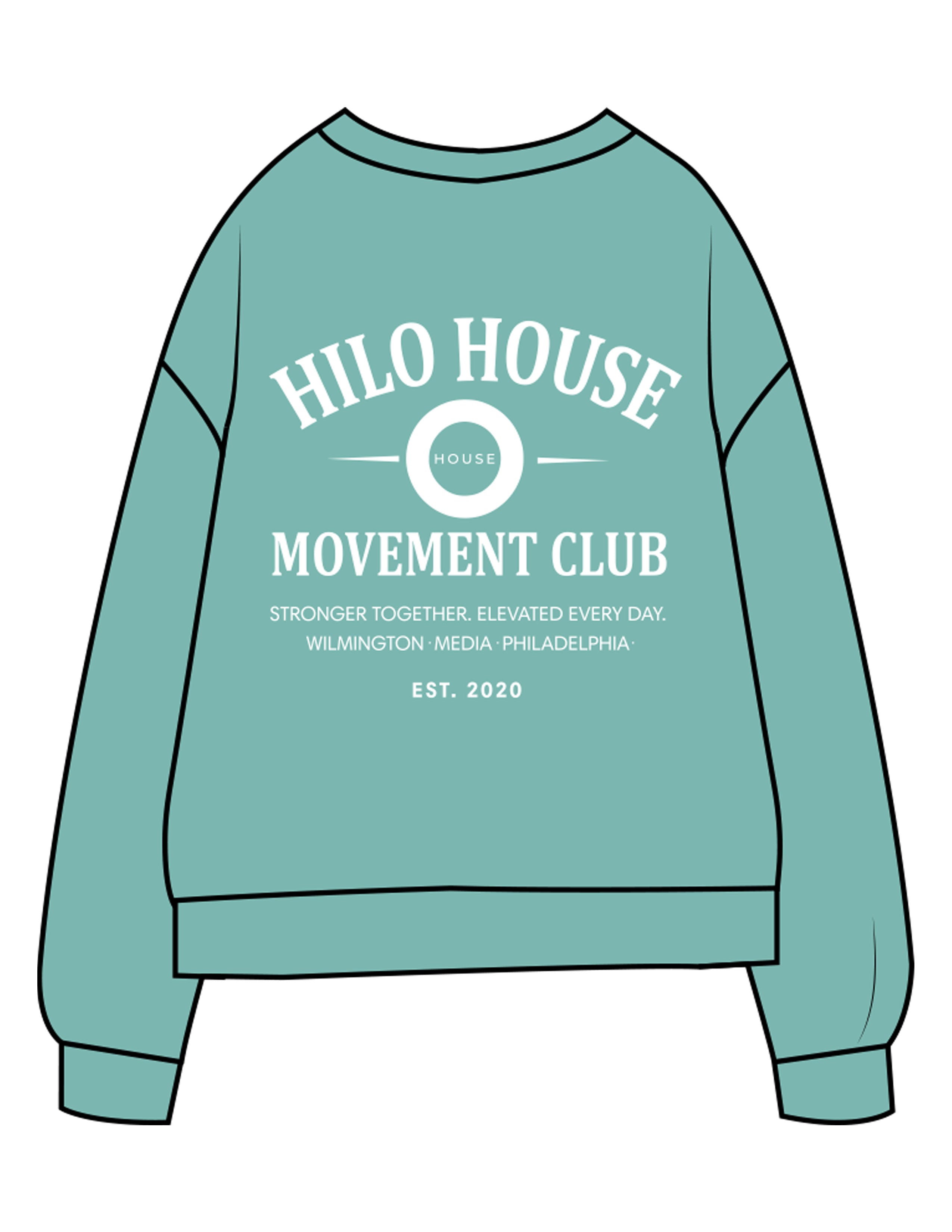 The Midweight Unisex Crewneck - Washed Mint - HiLo - Center Chest & Back Stacked - Printed - White