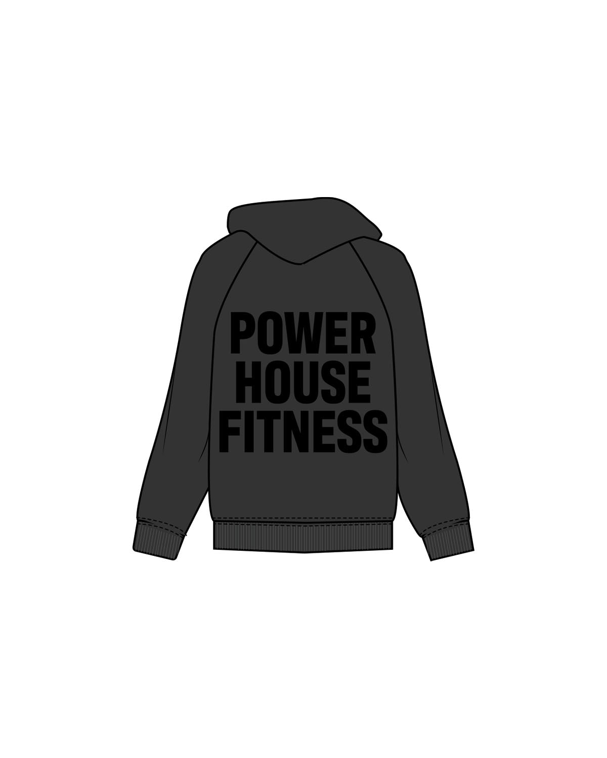 The Mens Hoodie - Washed Black - Powerhouse Fitness - Left Chest & Back Stacked - Printed - Matte Black