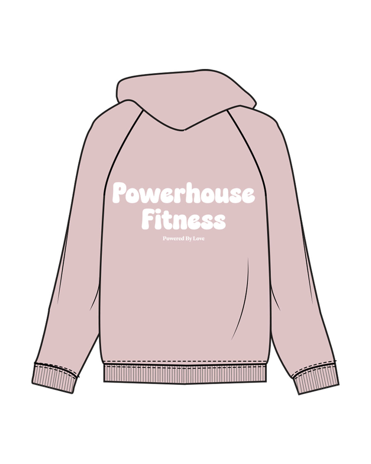 The Recycled Unisex Zip Hoodie - Blush - Powerhouse Fitness - Left Chest , Right Sleeve & Center Back Stacked - Printed - White
