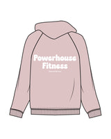 The Recycled Unisex Zip Hoodie - Blush - Powerhouse Fitness - Left Chest , Right Sleeve & Center Back Stacked - Printed - White