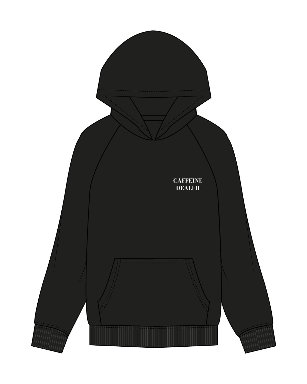 The Mens Hoodie - Black - Bean Head - Left Chest Stacked & Back Round - Printed - White