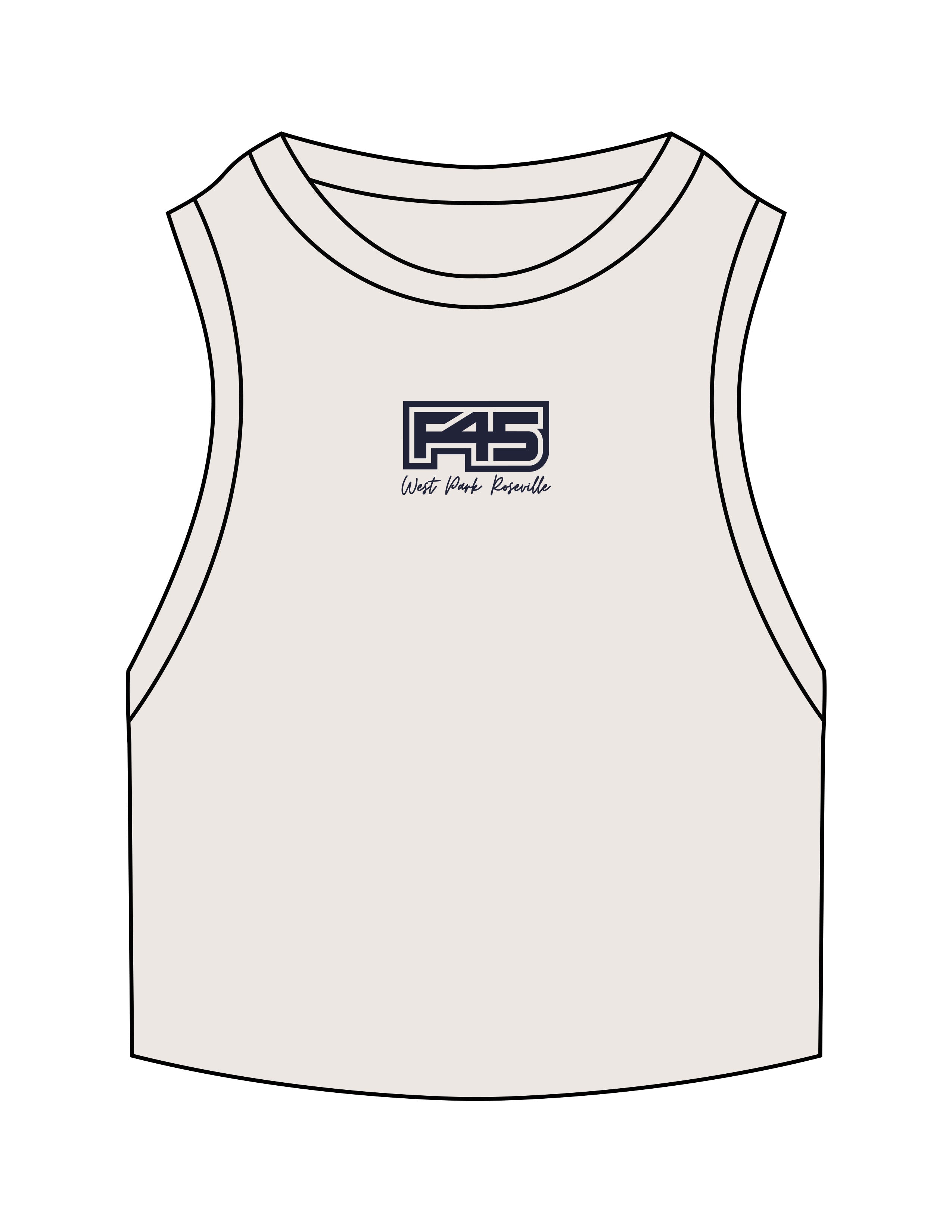 The Ribbed Crop Tank - Bone - F45 West Park - Center Chest Stacked - Embroidered - Navy